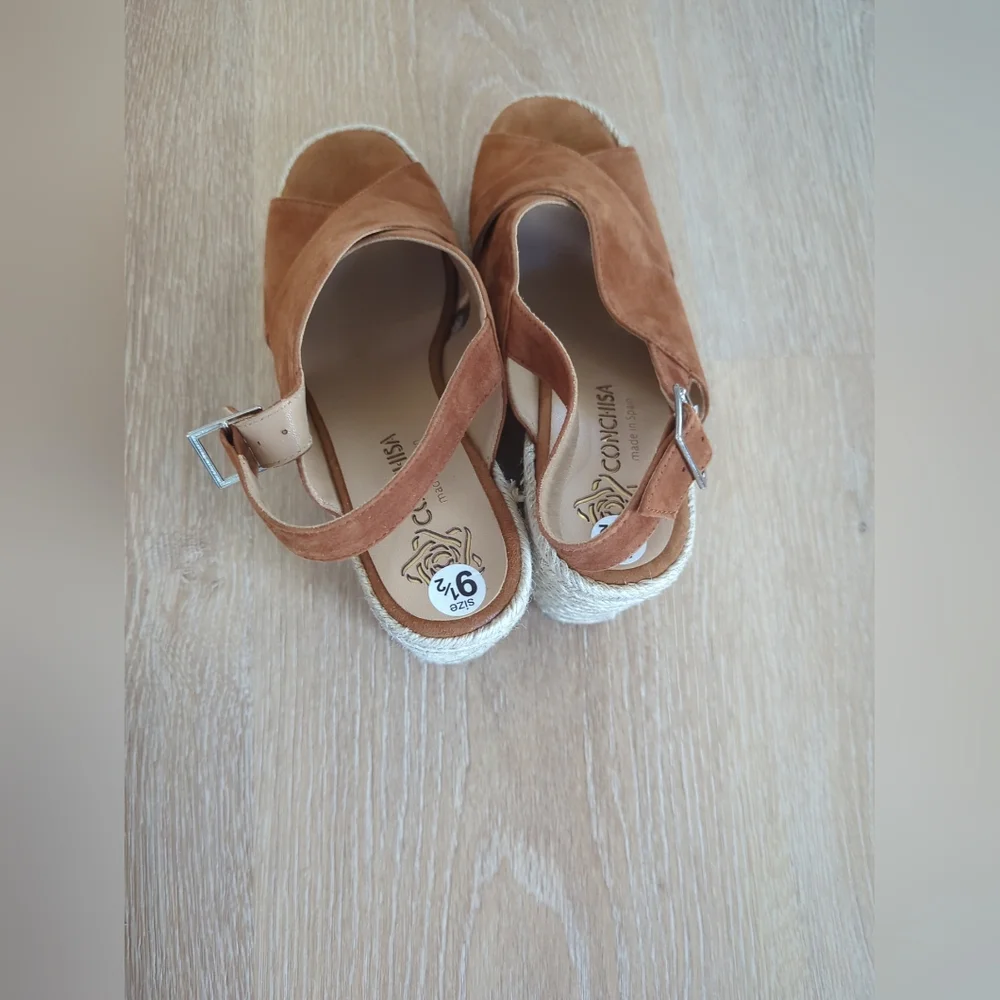 Conchisa Brown Suede Platform Espadrille Shoes Sandals Size 9.5